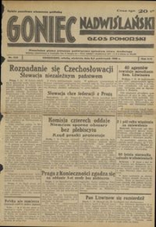 Goniec Nadwiślański : Głos Pomorski : niezależne pismo poranne poświęcone sprawom stanu średniego : 1938.10.8/9, R. 14 nr 232
