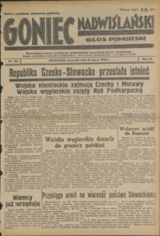 Goniec Nadwiślański : Głos Pomorski : niezależne pismo poranne poświęcone sprawom stanu średniego : 1939.03.16, R. 15 nr 63