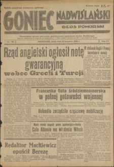 Goniec Nadwiślański : Głos Pomorski : niezależne pismo poranne poświęcone sprawom stanu średniego : 1939.04.12, R. 15 nr 85