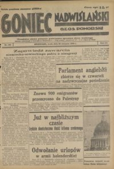 Goniec Nadwiślański : Glos Pomorski : niezależne pismo poranne poświęcone sprawom stanu średniego : 1939.08.23, R. 15 nr 193