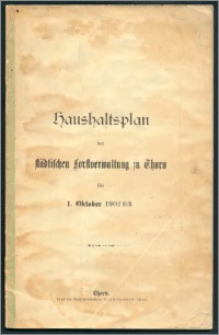 Haushaltsplan der städtischen Forstverwaltung zu Thorn für 1. Oktober 1902/03
