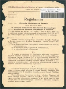 Regulamin Zarządu Miejskiego w Toruniu z dnia 28 marca 1939 r. w sprawie zarządzania Funduszem Emerytalnym urzędników Zarządu Miejskiego w Toruniu